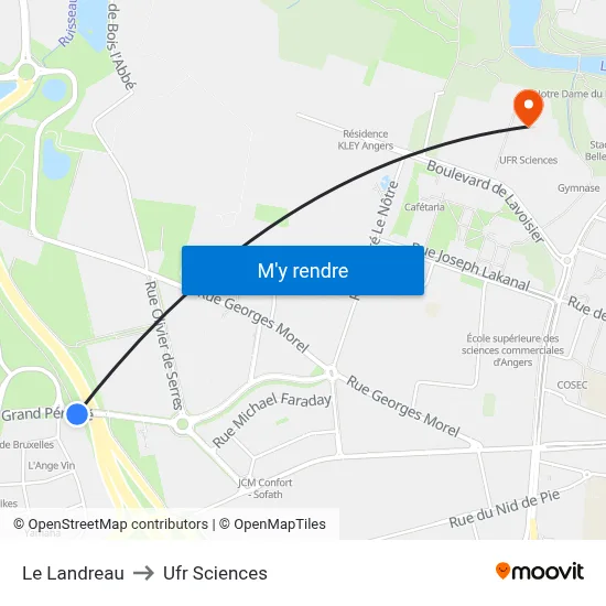 Le Landreau to Ufr Sciences map