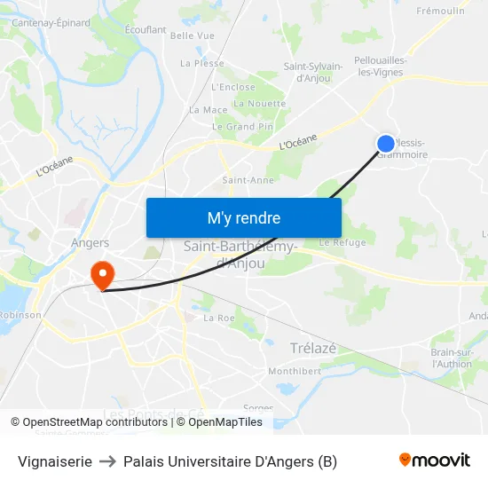 Vignaiserie to Palais Universitaire D'Angers (B) map