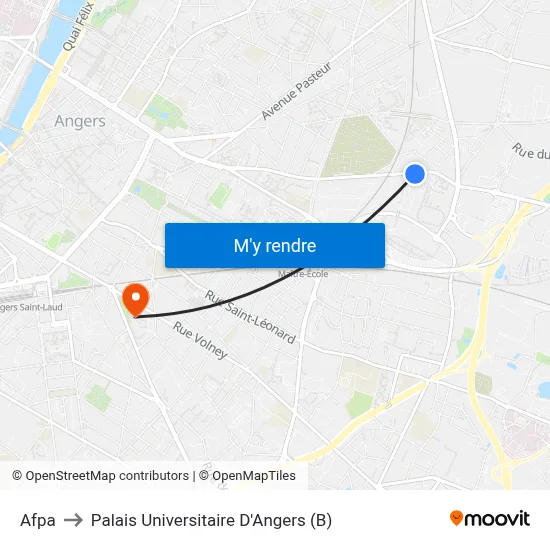 Afpa to Palais Universitaire D'Angers (B) map