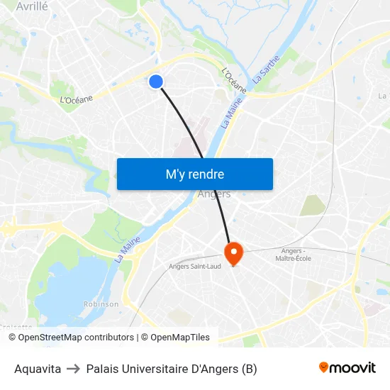 Aquavita to Palais Universitaire D'Angers (B) map