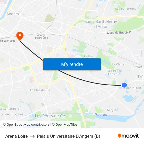 Arena Loire to Palais Universitaire D'Angers (B) map