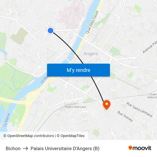 Bichon to Palais Universitaire D'Angers (B) map