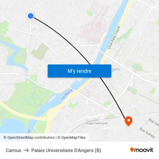 Camus to Palais Universitaire D'Angers (B) map
