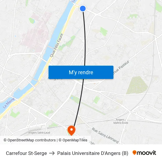Carrefour St-Serge to Palais Universitaire D'Angers (B) map