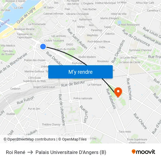 Roi René to Palais Universitaire D'Angers (B) map