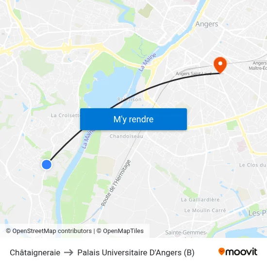 Châtaigneraie to Palais Universitaire D'Angers (B) map