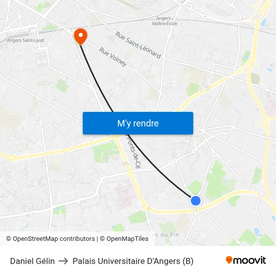Daniel Gélin to Palais Universitaire D'Angers (B) map