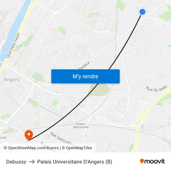 Debussy to Palais Universitaire D'Angers (B) map