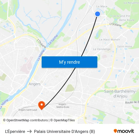 L'Épervière to Palais Universitaire D'Angers (B) map