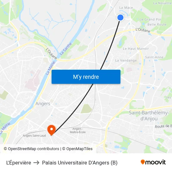 L'Épervière to Palais Universitaire D'Angers (B) map