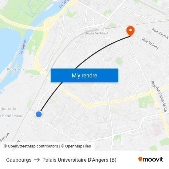 Gaubourgs to Palais Universitaire D'Angers (B) map