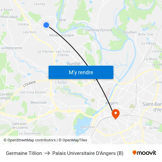Germaine Tillion to Palais Universitaire D'Angers (B) map