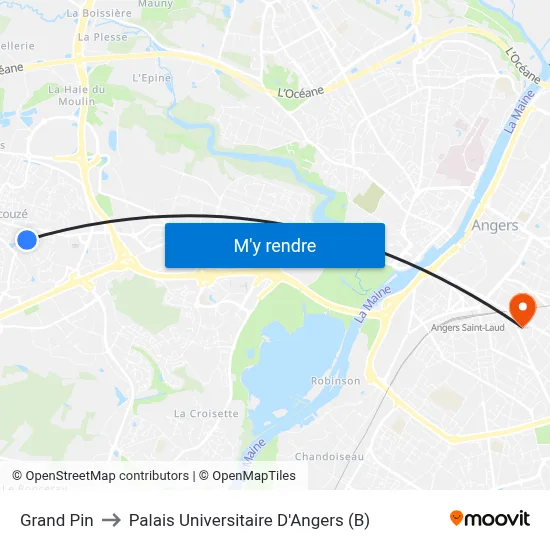 Grand Pin to Palais Universitaire D'Angers (B) map