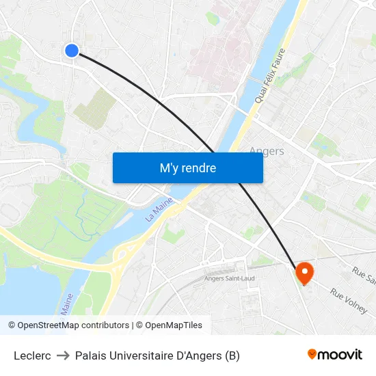 Leclerc to Palais Universitaire D'Angers (B) map