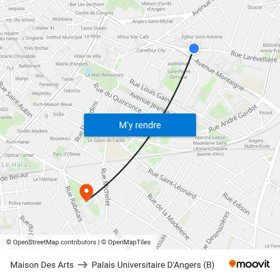 Maison Des Arts to Palais Universitaire D'Angers (B) map