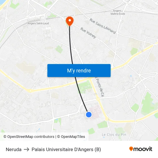 Neruda to Palais Universitaire D'Angers (B) map