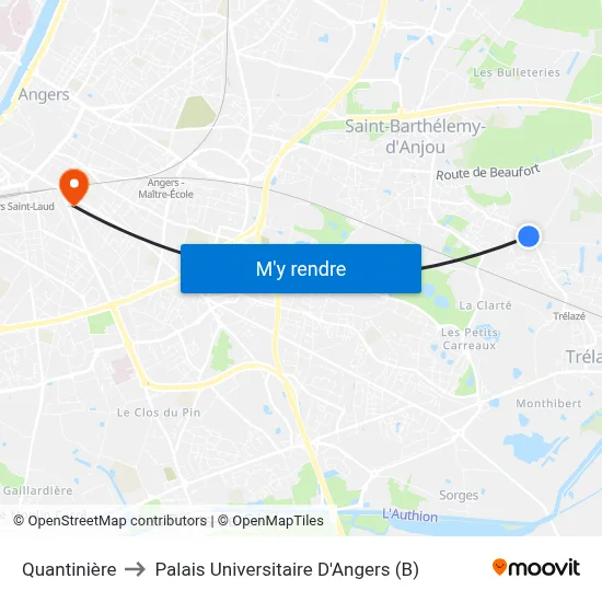 Quantinière to Palais Universitaire D'Angers (B) map