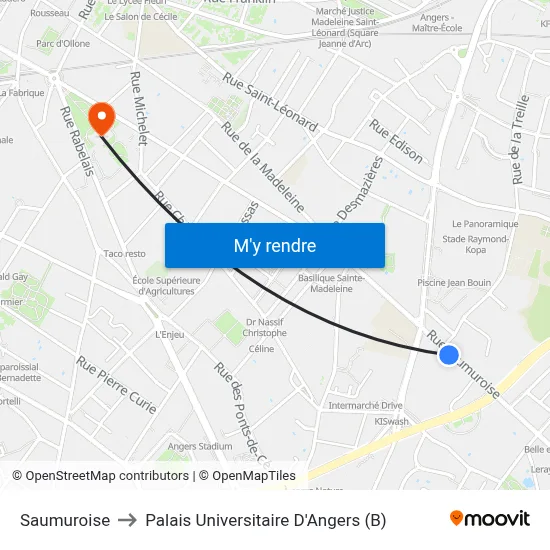 Saumuroise to Palais Universitaire D'Angers (B) map