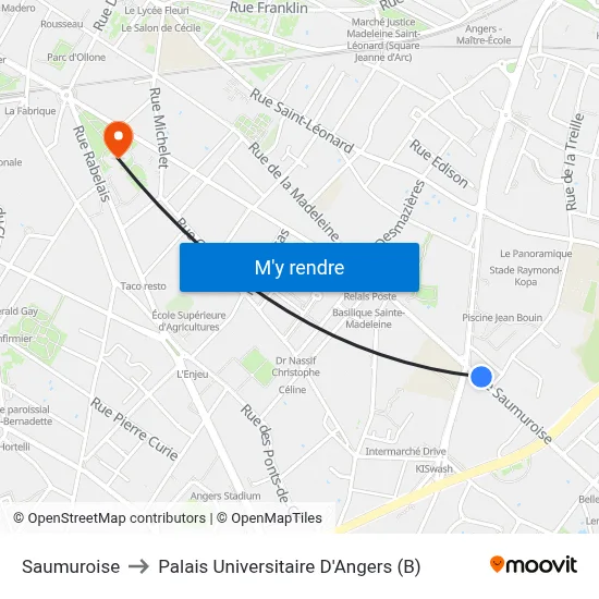Saumuroise to Palais Universitaire D'Angers (B) map