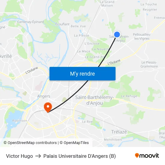 Victor Hugo to Palais Universitaire D'Angers (B) map