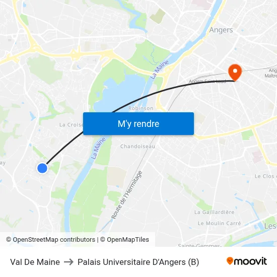 Val De Maine to Palais Universitaire D'Angers (B) map