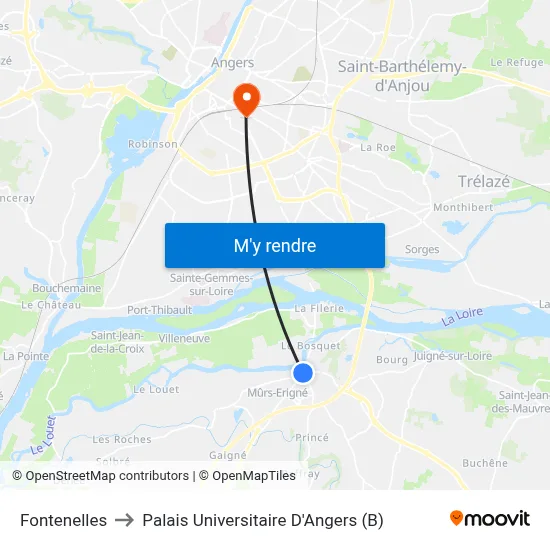 Fontenelles to Palais Universitaire D'Angers (B) map