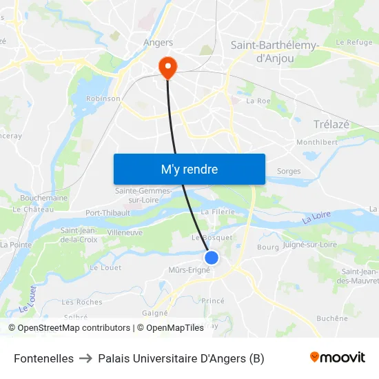 Fontenelles to Palais Universitaire D'Angers (B) map