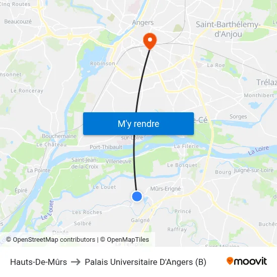 Hauts-De-Mûrs to Palais Universitaire D'Angers (B) map