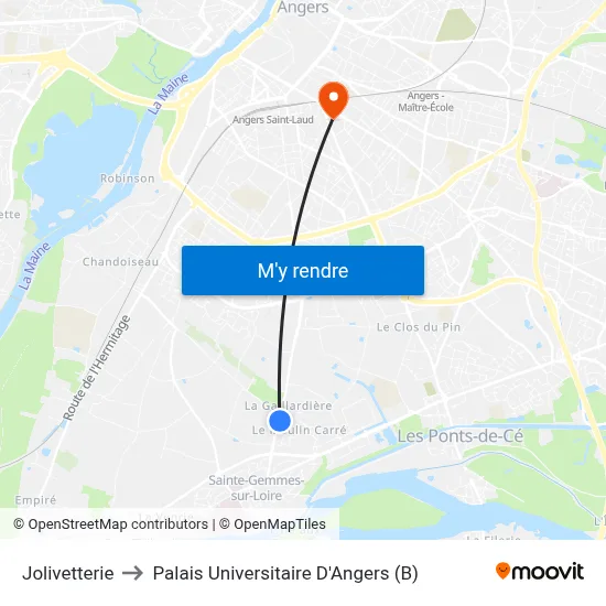Jolivetterie to Palais Universitaire D'Angers (B) map