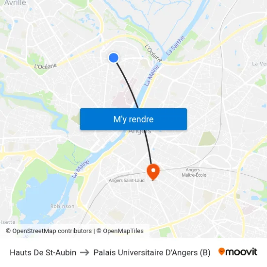 Hauts De St-Aubin to Palais Universitaire D'Angers (B) map