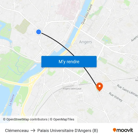 Clémenceau to Palais Universitaire D'Angers (B) map