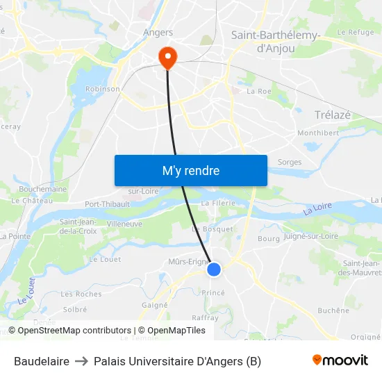 Baudelaire to Palais Universitaire D'Angers (B) map