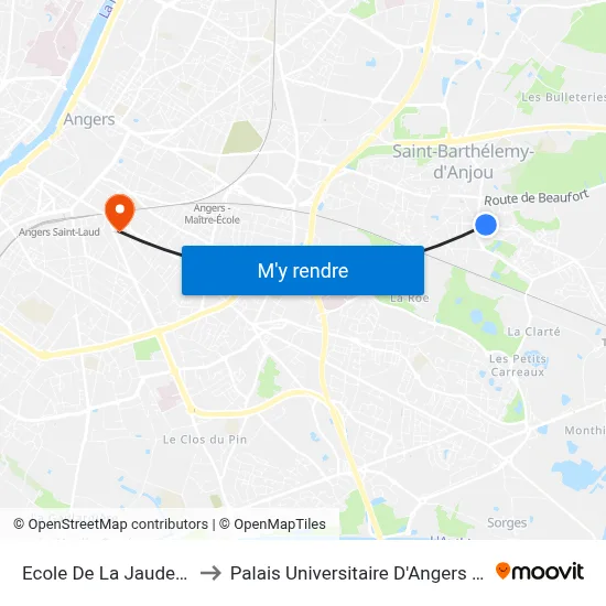 Ecole De La Jaudette to Palais Universitaire D'Angers (B) map