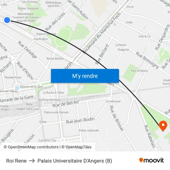 Roi Rene to Palais Universitaire D'Angers (B) map