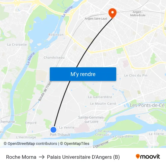 Roche Morna to Palais Universitaire D'Angers (B) map