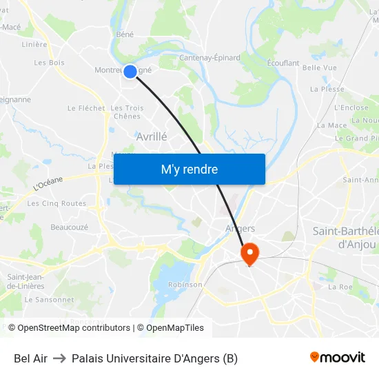 Bel Air to Palais Universitaire D'Angers (B) map