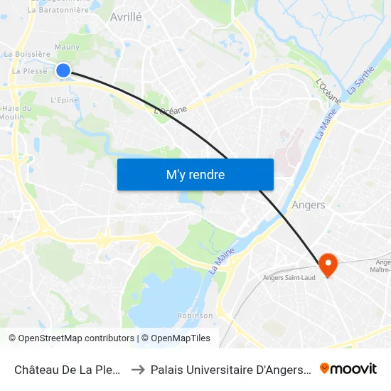 Château De La Plesse to Palais Universitaire D'Angers (B) map