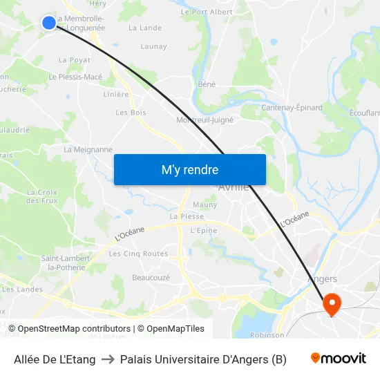 Allée De L'Etang to Palais Universitaire D'Angers (B) map