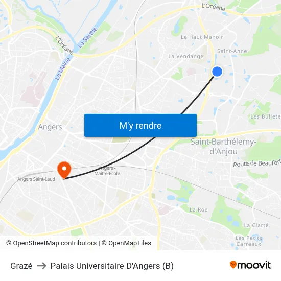Grazé to Palais Universitaire D'Angers (B) map
