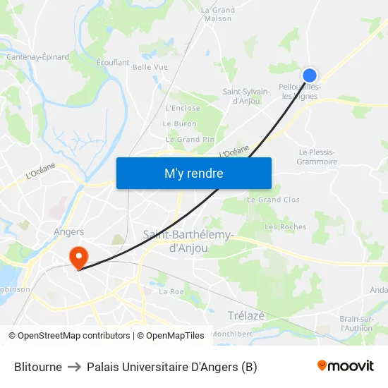 Blitourne to Palais Universitaire D'Angers (B) map