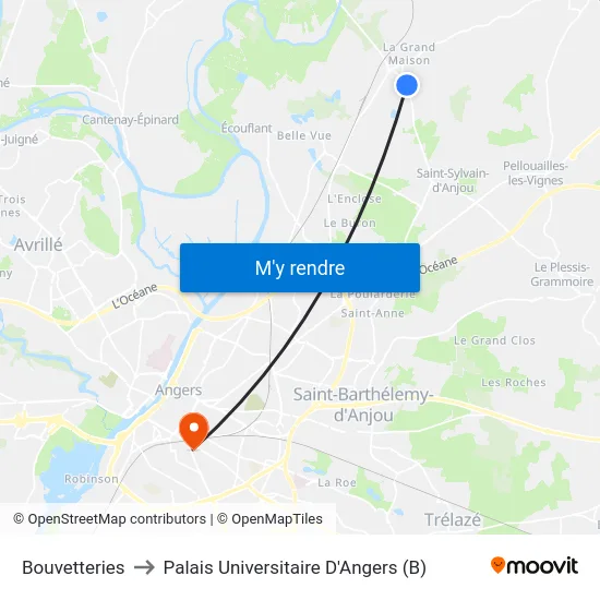 Bouvetteries to Palais Universitaire D'Angers (B) map