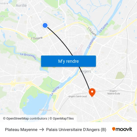Plateau Mayenne to Palais Universitaire D'Angers (B) map