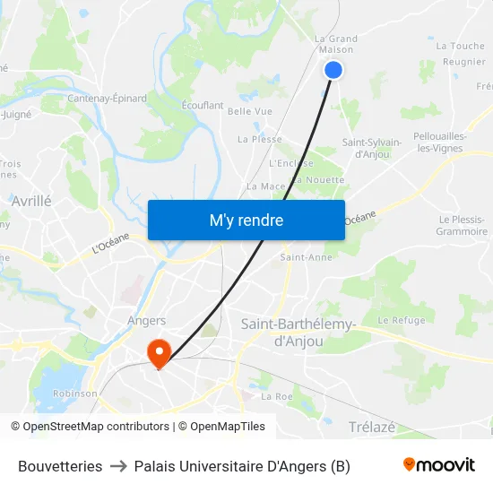 Bouvetteries to Palais Universitaire D'Angers (B) map