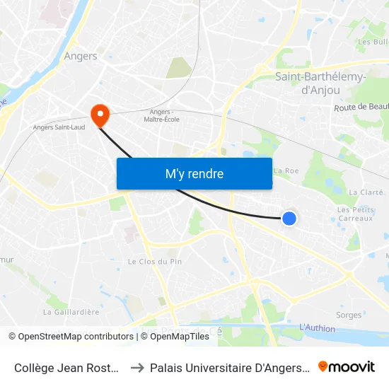 Collège Jean Rostand to Palais Universitaire D'Angers (B) map