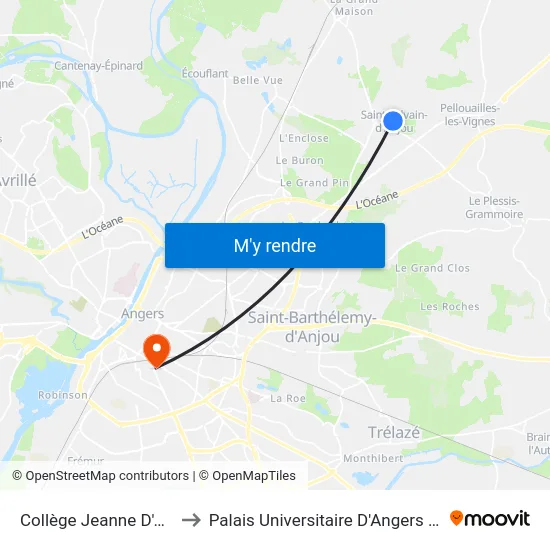 Collège Jeanne D'Arc to Palais Universitaire D'Angers (B) map