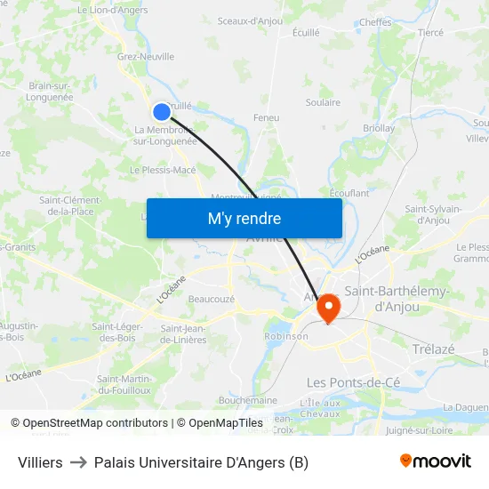 Villiers to Palais Universitaire D'Angers (B) map