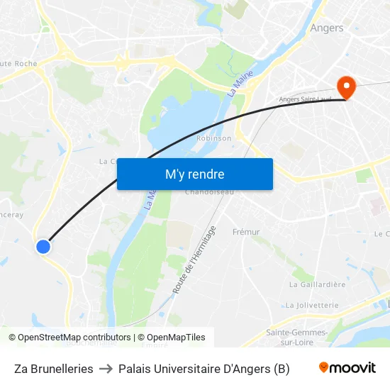 Za Brunelleries to Palais Universitaire D'Angers (B) map