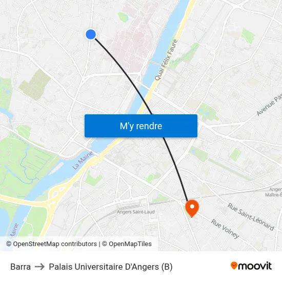 Barra to Palais Universitaire D'Angers (B) map