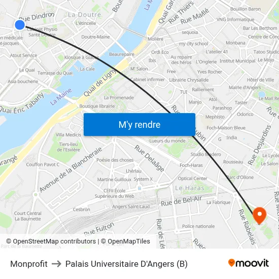 Monprofit to Palais Universitaire D'Angers (B) map