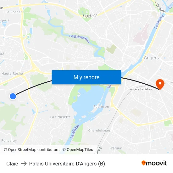 Claie to Palais Universitaire D'Angers (B) map